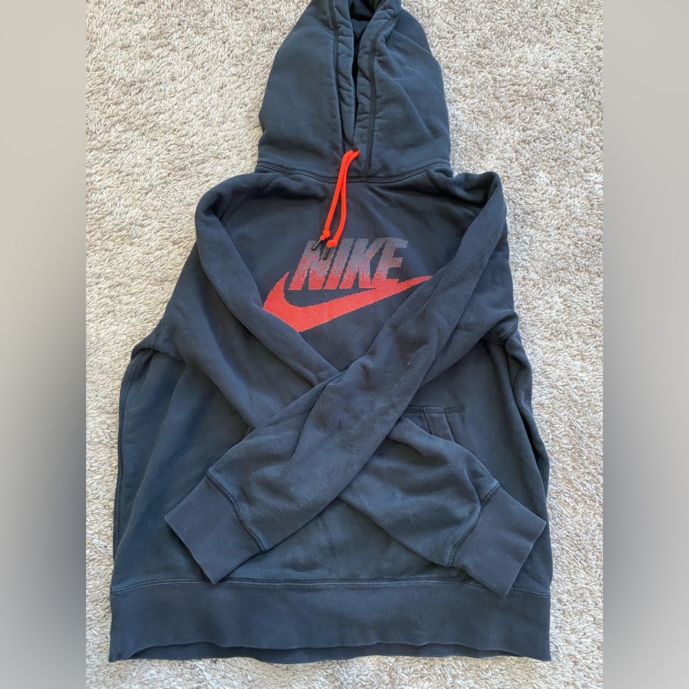 Nike Pullover Hoodie Black and Neon Orange Large Center Swoosh Logo NIKE